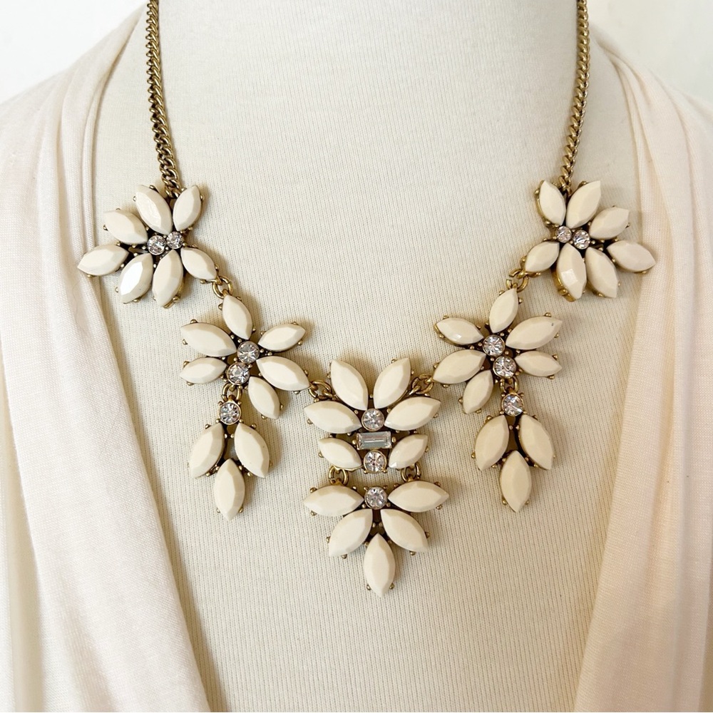 J. Crew Cream and Gold Tone Floral Necklace